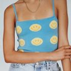 Smiley Face Print Knit Camisole Top
