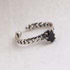 925 Sterling Silver Open Ring Black Rhinestone - Silver - One Size