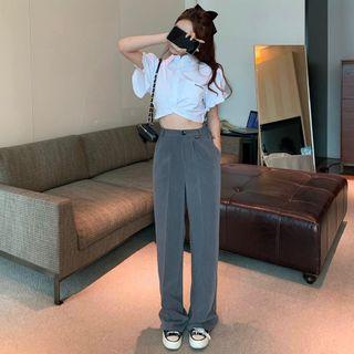 Pocket Detail Short-sleeve Cropped Shirt / Straight-fit Pants