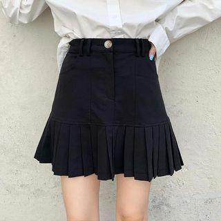Pleated Trim Plain Mini Skirt