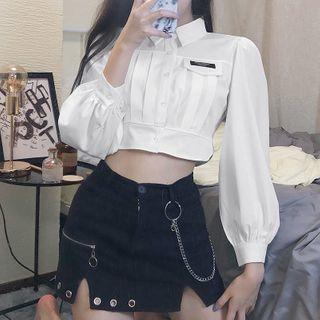 Long-sleeve Embroidered Cropped Shirt