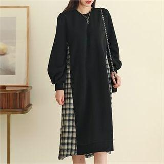 Plaid-back Long Sweatshirt Dress