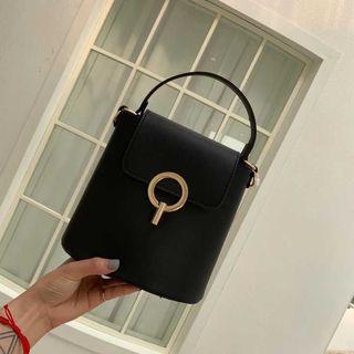 Faux Leather Hoop Detail Handbag