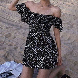 Zebra Print Off-shoulder Mini A-line Skirt
