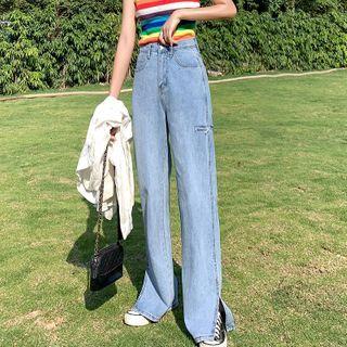 Slitted Straight Leg Jeans