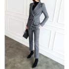 Set: Double-breasted Checked Wool Blend Jacket + Flat-front Pants