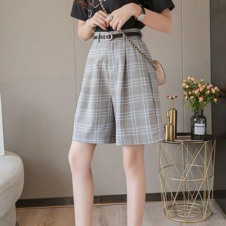 Set: Plaid Wide Leg Shorts + Belt