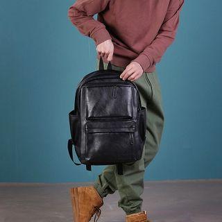 Faux Leather Side Pockets Backpack