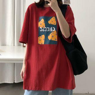 Cheese Print Elbow-sleeve T-shirt