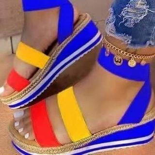 Contrast Color Platform Wedge Heel Sandals