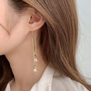 Cat Eye Stone Alloy Fringed Earring 1 Pair - Fringed - Cat Eye Stone - Cut-out - Gold - One Size