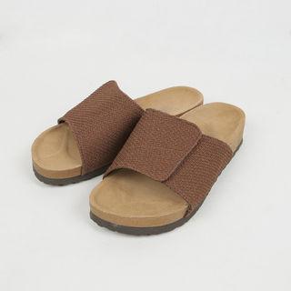 Couple Self-fastener Woven Slide Sandals