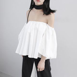 Boatneck Bubble-sleeved Pleated Top