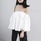 Boatneck Bubble-sleeved Pleated Top