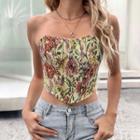 Sleeveless Floral Ribbon-back Crop Top