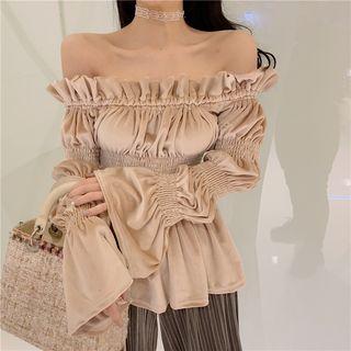 Frilled Off-shoulder Smocked Blouse