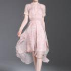 Printed Short-sleeve Asymmetric A-line Dress