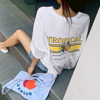 Letter-printed Dip-back Oversized T-shirt