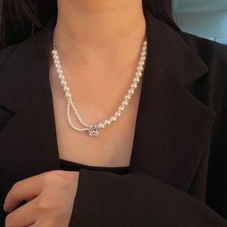 Rhinestone Faux Pearl Choker 1 Pc - Rhinestone Faux Pearl Choker - Off-white - One Size