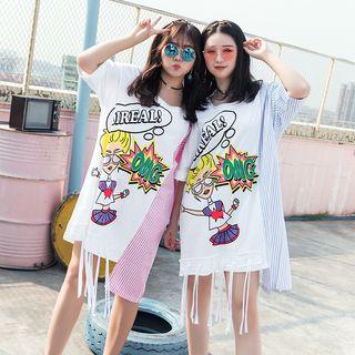 Stripe Panel Printed Short-sleeve T-shirt Dress