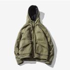 Letter Embroidered Hooded Padded Zip Jacket