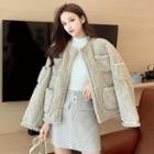 Braided Trim Genuine Shearling Buttoned Jacket Camel - One Size