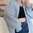 Long-sleeve Checked Shirt / Camisole Top