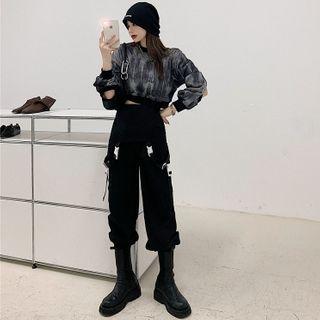 Tie-dyed Crop Sweatshirt / Buckled-accent Jumper Pants