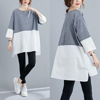 3/4-sleeve Paneled T-shirt Dirty White - One Size