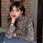 Floral Turtle-neck Long-sleeve Slim-fit Top As Figure - One Size