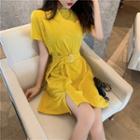 Tie-waist Short-sleeve Mini T-shirt Dress As Shown In Figure - One Size