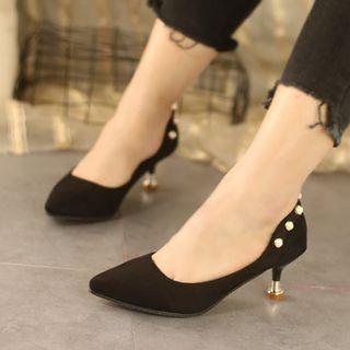Kitten-heel Jewelry Fleece-lining Pumps
