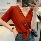 Short-sleeve Tied Cardigan