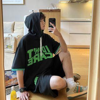 Set: Short-sleeve Lettering Hood T-shirt + Shorts
