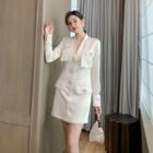 Set: Single-breasted Sleeveless Mini A-line Dress + Cropped Blazer