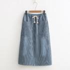 Striped Pocket-accent Denim Skirt