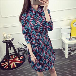 Patterned Long-sleeve Shirtdress