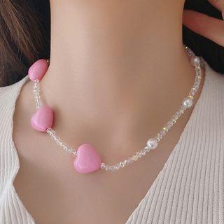 Heart Necklace Pink Heart - White - One Size
