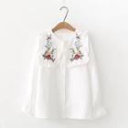 Frill-trim Floral Embroidery Shirt
