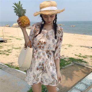 3/4-sleeve Chiffon Playsuit