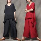 Set: Elbow-sleeve Top + Straight Fit Pants