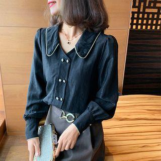 Double-breasted Collared Blouse