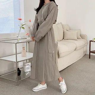 Set: Cropped Hoodie + Drawstring Cargo Long Skirt