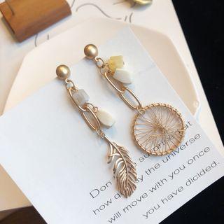 Non-matching Dream Catcher And Feather Drop Earring 1 Pair - As Shown In Figure - One Size