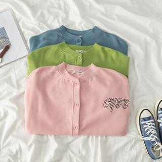 Lettering Long-sleeve Button Top