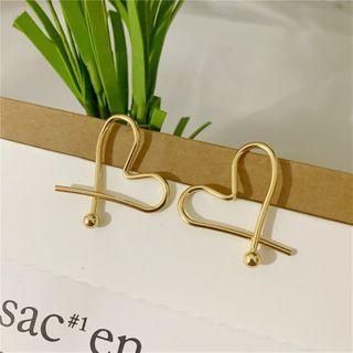 Heart Alloy Earring 038 - 1 Pair - Sterling Silver - Stud Earring - Gold - One Size