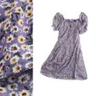 Square-neck Floral Print Short-sleeve Mini Dress