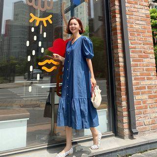 Ruffled Chambray Long Dress