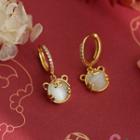 Tiger Faux Cat Eye Stone Rhinestone Sterling Silver Dangle Earring