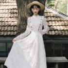 Set: Long-sleeve Lace Top + Suspender Maxi Lace Skirt